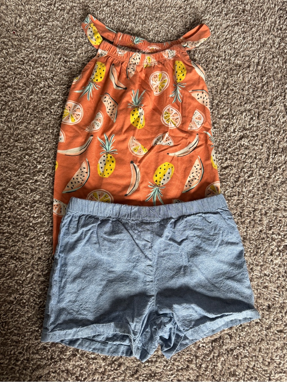 Carter's Orange Pineapple Print Tank with Chambray Blue Shorts